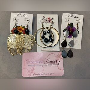 Hawiian Earrings Authentic Made by Healani Jewelry 3 Pair Mother of Pearl